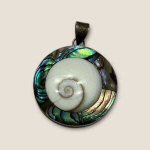 Sterling Silver Abalone Shell Pendant With Spiral Design